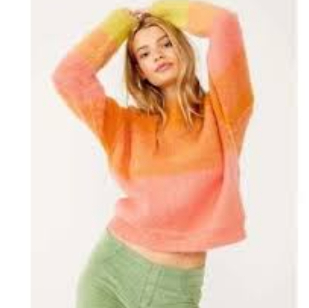 Free People Sweater Autumn‎ Sky Fluffy Ombre Orange Sunset
